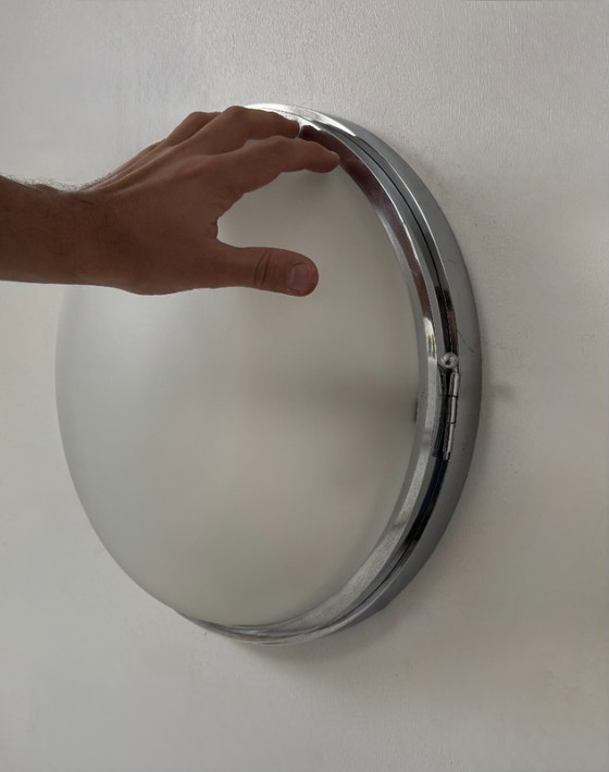 Image 1 of Applique vintage XL, metallo cromato e vetro sabbiato, Francia, 1930