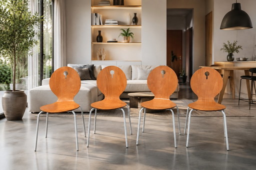 4 chaises Calligaris Design de 2009 – Empilables – eetkamerstoelen, Aluminium, Wood