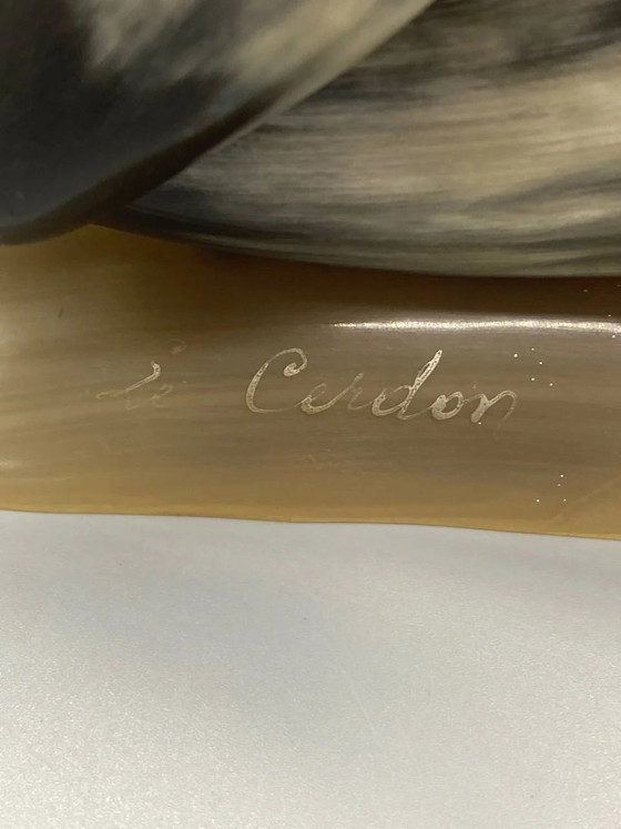 Large sculpted and polished natural horn heron, handcrafted sculpture signed Cerdon (photo 5 of 7)
