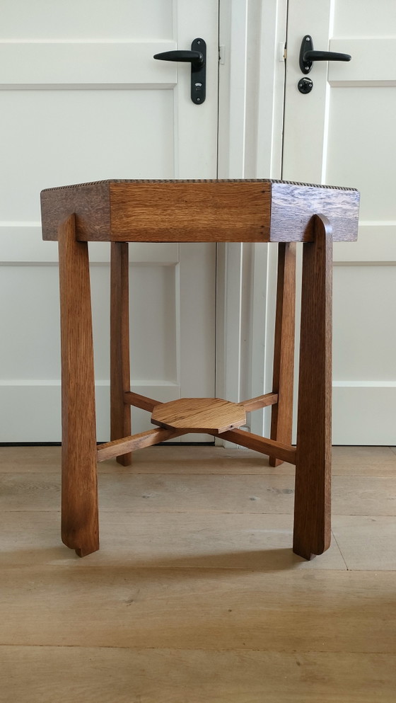 Image 1 of Table d'appoint Art Déco octogonale, table basse style Amsterdam School, table en chêne