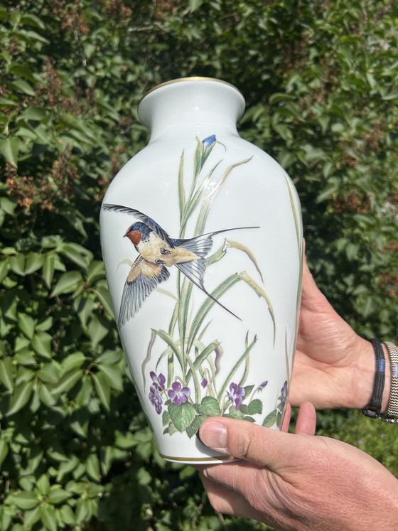 Image 1 of Franklin Porcelain The Garden Bird Vase & The Meadowland Bird Vase 