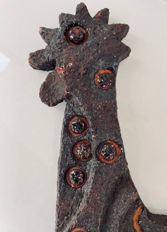 Rare brutalist ceramic rooster wall sculpture, Multi Color (photo 16 of 20)