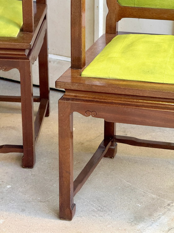 Coppia di poltrone in legno esotico e tessuto verde lime (foto 7 di 14)