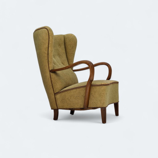 1960er Jahre Dänischer Sessel, hellgrüner Möbelvelours, Buchenholz