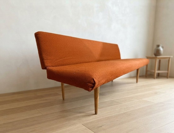 Opklapbaar dagbed uit het midden van de eeuw van Miroslav Navrátil, oranje bekleding, jaren 60, – Slaapbanken (photo 6 of 11)