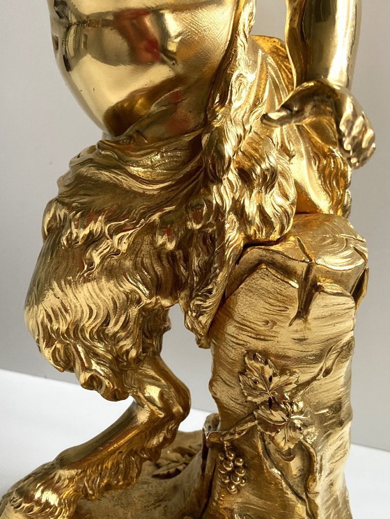 Image 1 of Atypische Skulptur Junger Satyr Fackelträger Bronze vergoldet nach Clodion Statue Kunst
