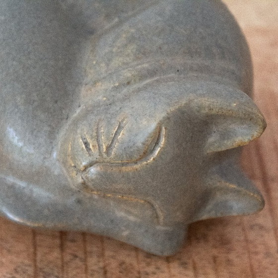 Image 1 of Small Sleeping Cat of Grey Ceramic
