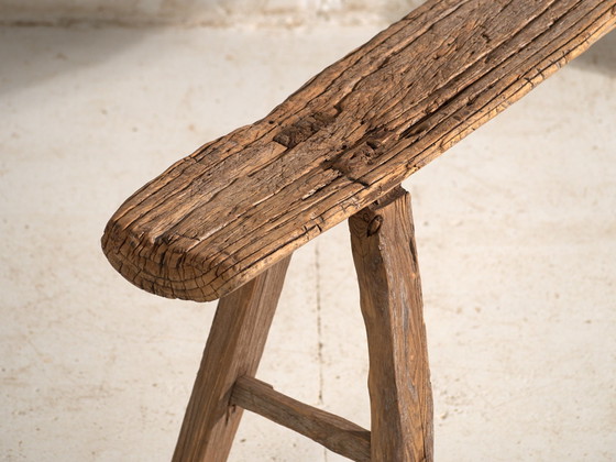 Antique Elm Wood Bench, China, circa 1900, Benches, Rustic (photo 3 of 9)