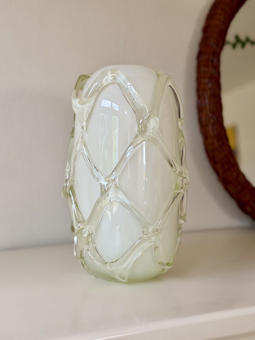 Handmade glass vase with latticework design - art object