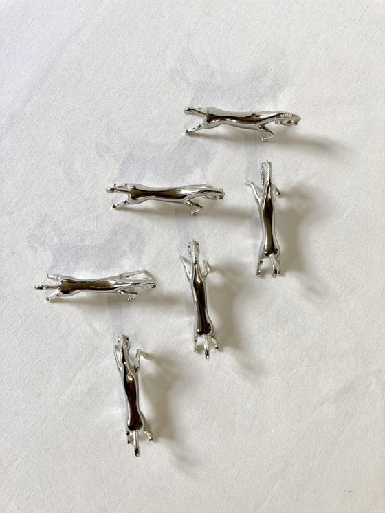 Image 1 of Six silver-plated metal knife rests in the shape of horses. 1960s