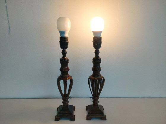 Set of 2 Luxury (Neo) Classic Victorian Revival Column Lamps with Openwork Cage Effect – Warm Bronze/Metal (photo 5 of 16)