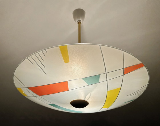 Image 1 of Large Vintage Glass Pendant Lamp, Mondrian Style