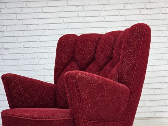 Image 1 of Anni '60, poltrona danese, tessuto originale rosso per mobili.