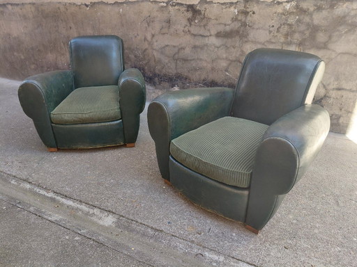 Pair of leather club chairs