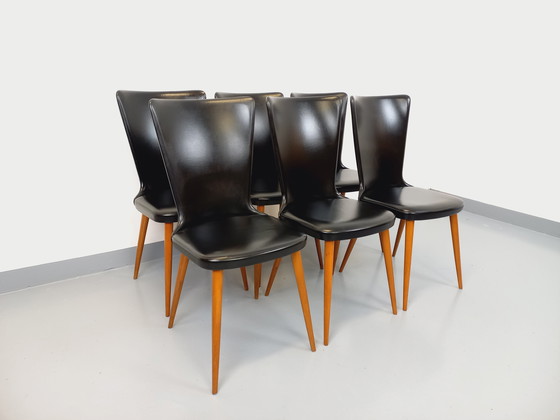 Image 1 of Set di 6 sedie vintage Baumann Essor in legno di faggio e skai degli anni '60