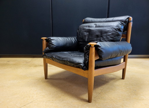 Vintage Zwart Leren Fauteuil Van Eric Merthen Voor Ire Möbler