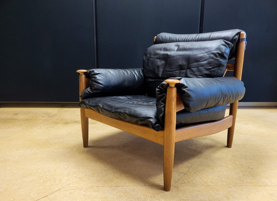 Image 1 of Vintage Black Leather Armchair By Eric Merthen For Ire Möbler