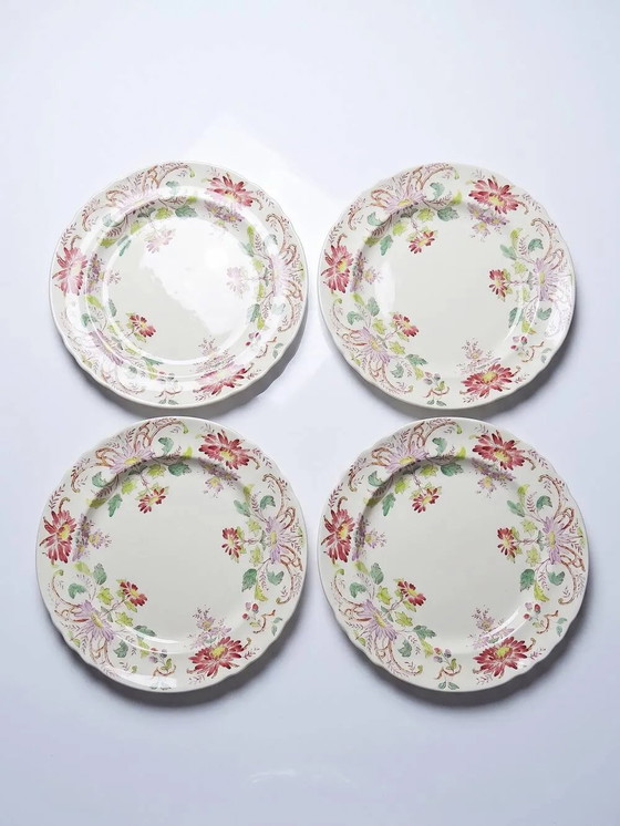 4 antieke dessertborden Longchamp Daisies aardewerk – Servies, Porselein, Art Nouveau (photo 17 of 17)