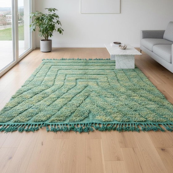 Image 1 of Alfombra artesanal de lana verde, 250 cm x 150 cm.