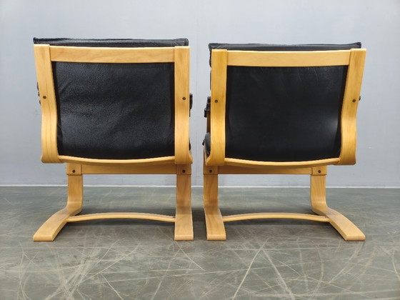 Image 1 of Een paar leren fauteuils van Åke Fribytter voor Nelo Kroken, jaren 60.