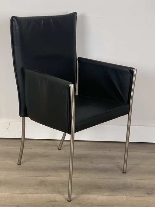 4 x lederen eetkamerstoelen met RVS poten 