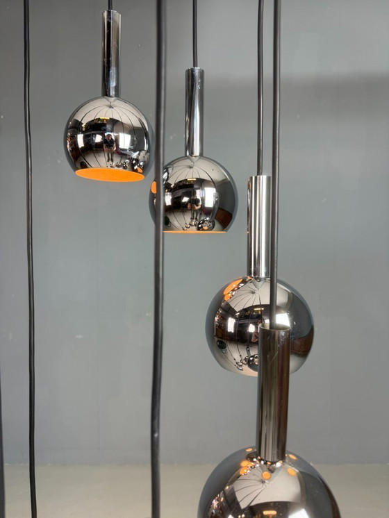 Image 1 of Wortmann & Filz cascadekroonluchter chroom, space age jaren 70