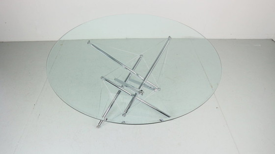 Image 1 of Tavolo da pranzo in acciaio cromato 714 Tensegrity di Theodore Waddell per Cassina, anni '80