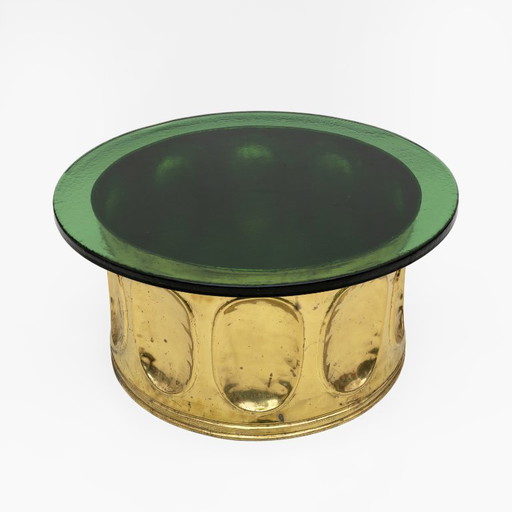 Table basse italienne moderne du milieu du siècle en verre de Murano et laiton, années 1970