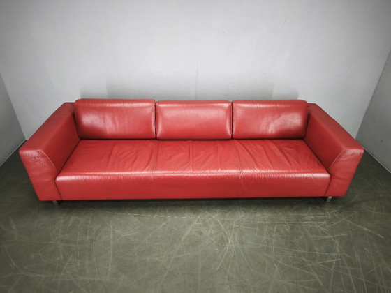 Wittmann Übergroßes rotes Leder Lounge Sofa, Österreich, 2000er, Sofagarnitur (Foto 18 von 19)