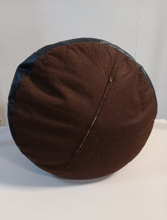 Image 1 of Vintage round patchwork leather pouf De Sede