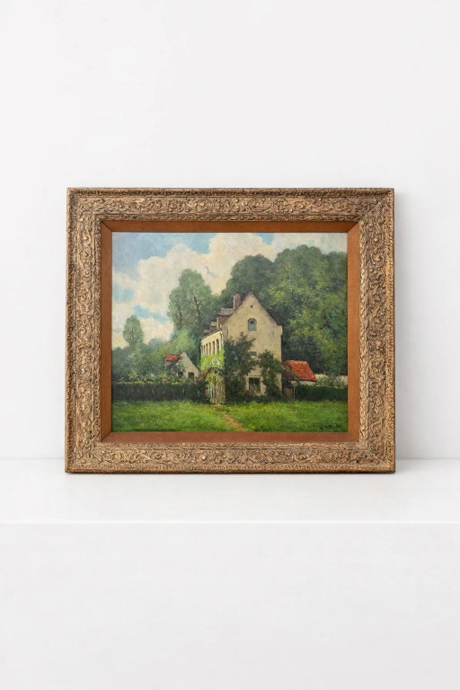 Cuadro antiguo al óleo sobre lienzo de Wuest – Escena rural – 110 x 96 cm – schilderijen tekeningen
