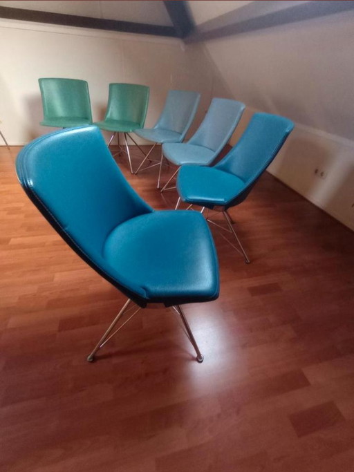 2 X Blue Leather Chairs Bert Plantagie Rho Spin