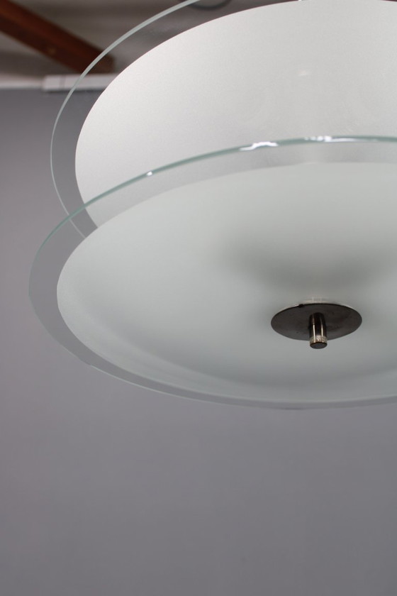 Image 1 of 1930s Bauhaus Chrome and Glass Chandelier, Czechoslovakia