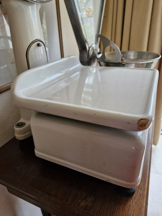 Beautiful set of Vintage Berkel Scales - Large White Enamel & Piccolo Stainless Steel – Decorative Objects (photo 5 of 6)