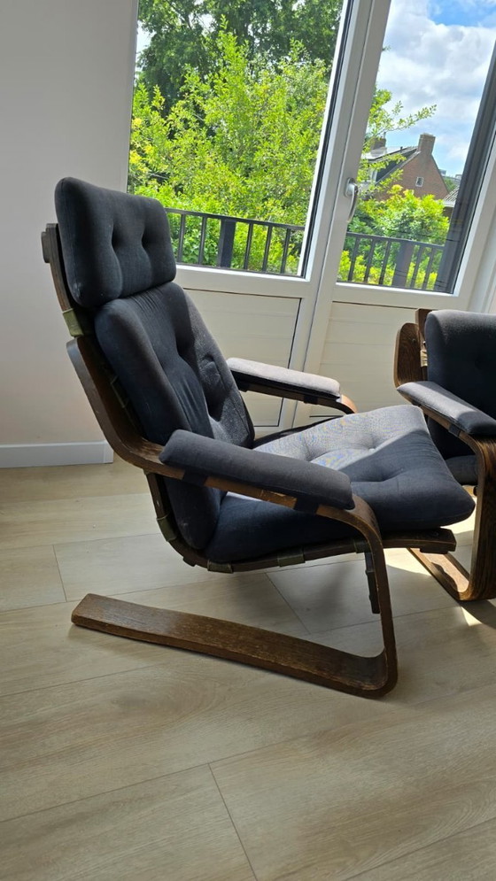 Image 1 of Scandinavian wenge plywood pair of armchairs 1970