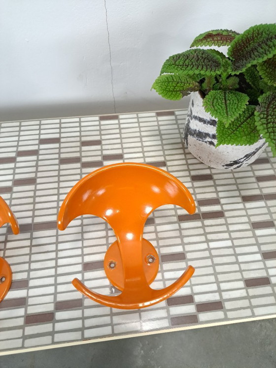 Image 1 of Set of 2 space age orange hooks, wall hook, coat rack