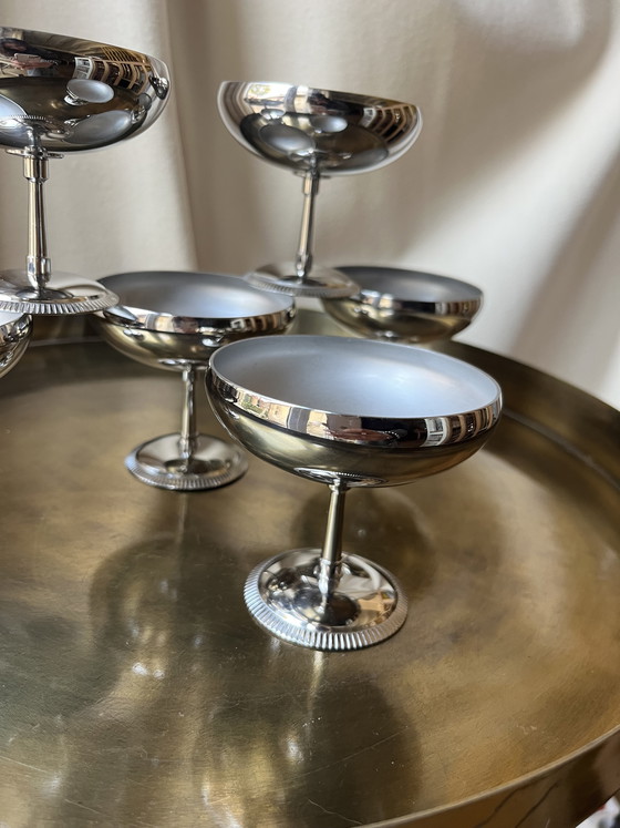 Image 1 of Set di 6 coppette da gelato vintage Létang & Rémy in acciaio inox, Francia, anni '70.