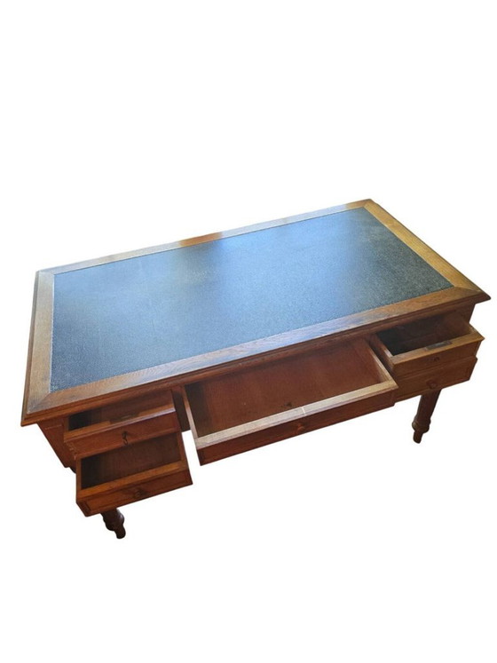 Scrivania antica in rovere e pelle nera, in stile Luigi Filippo. – Scrivanie, Leather, Wood (photo 5 of 5)