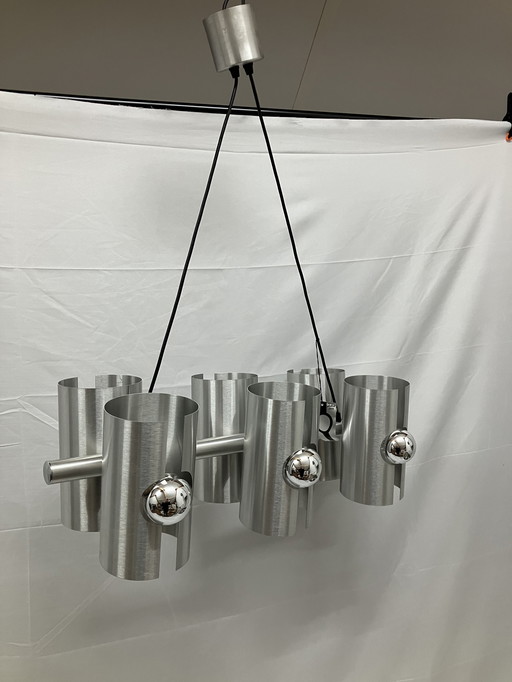 Suspension vintage Space Age, Polam, aluminium brossé