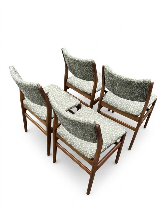 4 vintage chairs leopard print green newly upholstered, Dining chairs, Wood, Textile (photo 2 of 8)