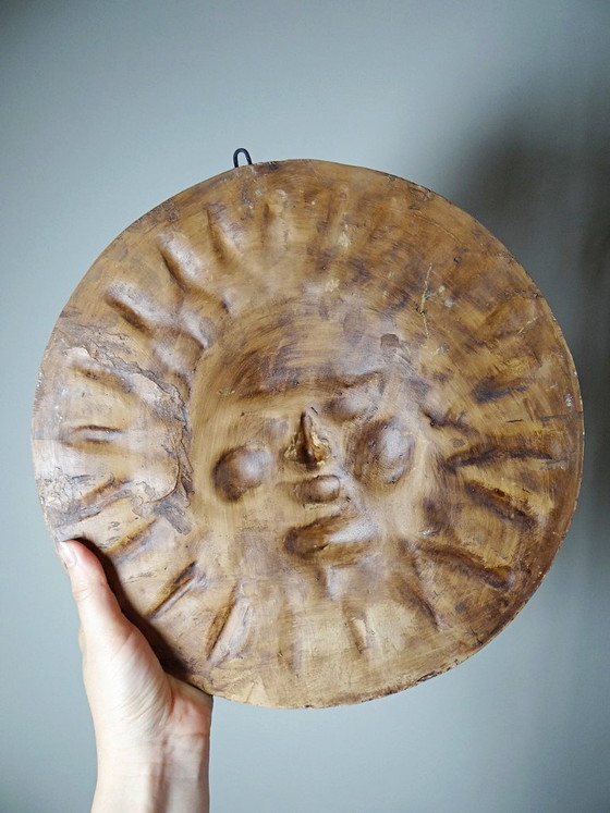 Image 1 of Grande scultura murale antropomorfa a forma di sole in terracotta patinata, artigianato italiano vintage