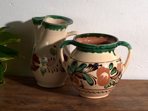 Paar Vintage glasierte Keramikkrug und Topf – Mitteleuropa, circa 1950 #8
