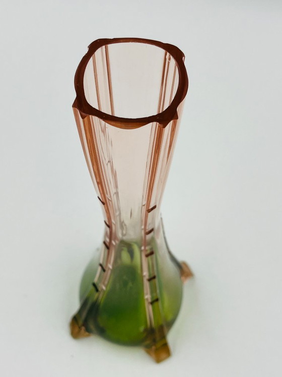 Image 1 of Pair of vintage bud vases in pink and green glass