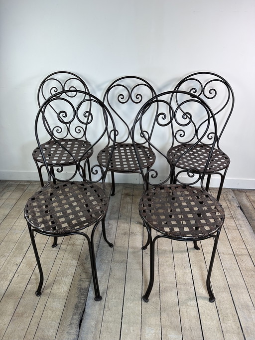 Antieke smeedijzeren stoelen (set van 5)