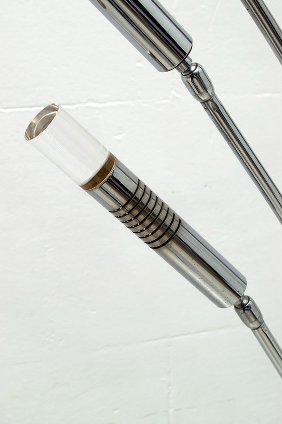 Image 1 of Midcentury Italian Arched Floor Lamp 5 Lights Chrome Metal and Lucite, 1960s