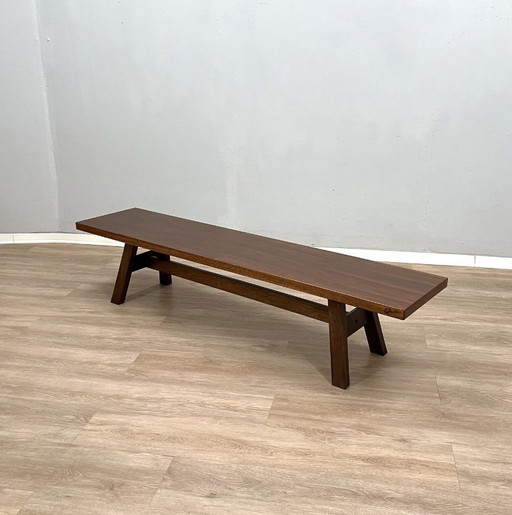 Banc Michelucci en noyer massif, design brutaliste, années 1970 – Poltronova, bankjes, Wood