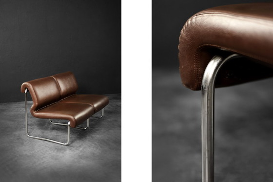 Image 1 of Divano da salotto a 2 posti con struttura in acciaio marrone, vintage metà secolo, Germania moderna, anni '70