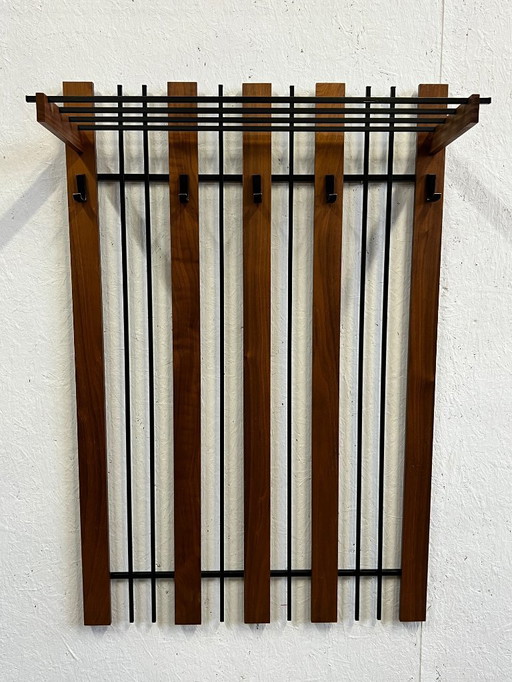 Appendiabiti da parete vintage, teak e metallo, Germania anni '60/'70