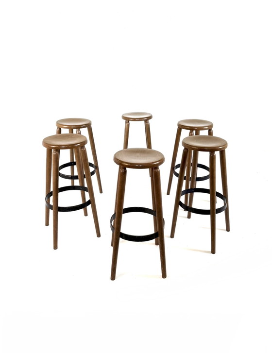 Image 1 of Set van 6 Brutalistische barkrukken ‘80
