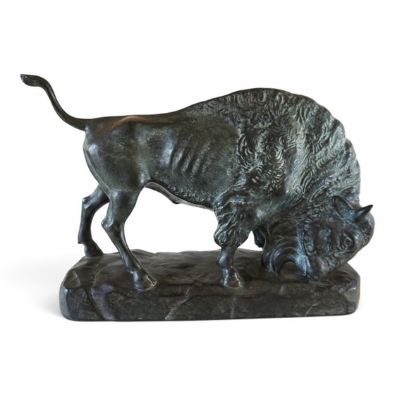 Bull Sculpture in Ceramic by EJM, Germany, 1930, Green, Klassiek (photo 4 of 13)